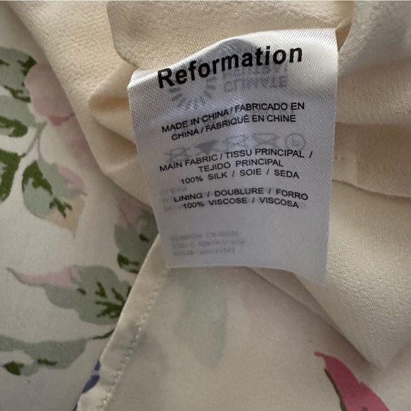 Reformation Beige Floral Genesis Off The Shoulder Back Smoking Silk Dress size 8 - Picture 11 of 13